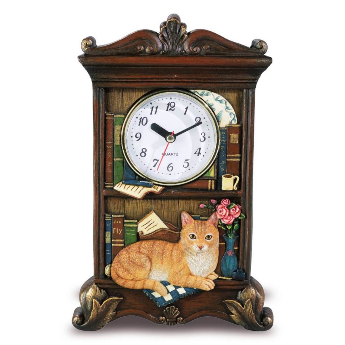 tischuhr braun braune katze tischuhr am b 252 cherregal 27cm ebay tischuhr braun braune katze tischuhr am b 252 cherregal 27cm ebay